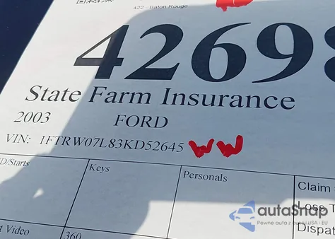 2003 Ford F-150 Lariat/Xlt from USA, damaged, VIN 1FTRW07L83KD52645